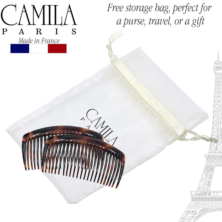 Paris AD66/2 French Side Comb Large Curved Tortoiseshell Hair Combs for Women Fine Hair, 4 Inch Strong Hold Comb for Women Bun Chignon Up-Do Styling Girls Hairstyle Accessories, Made in France
