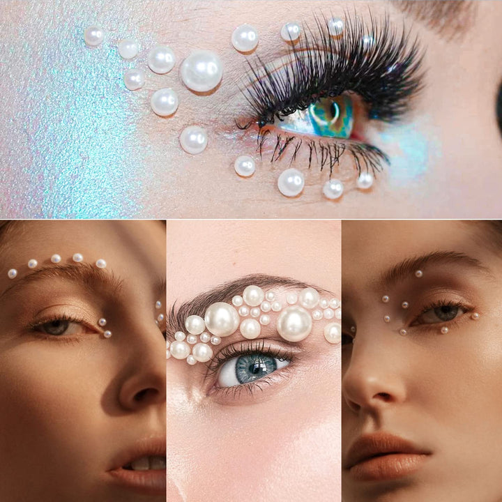 Nail Art Flat Back Half round Pearl Kits 3, Mixed Sizes 6000 Pcs White Small Pearls for Nails with Picking Tools for Graduation Cap Decorations Home DIY Body Face Craft Salon Use