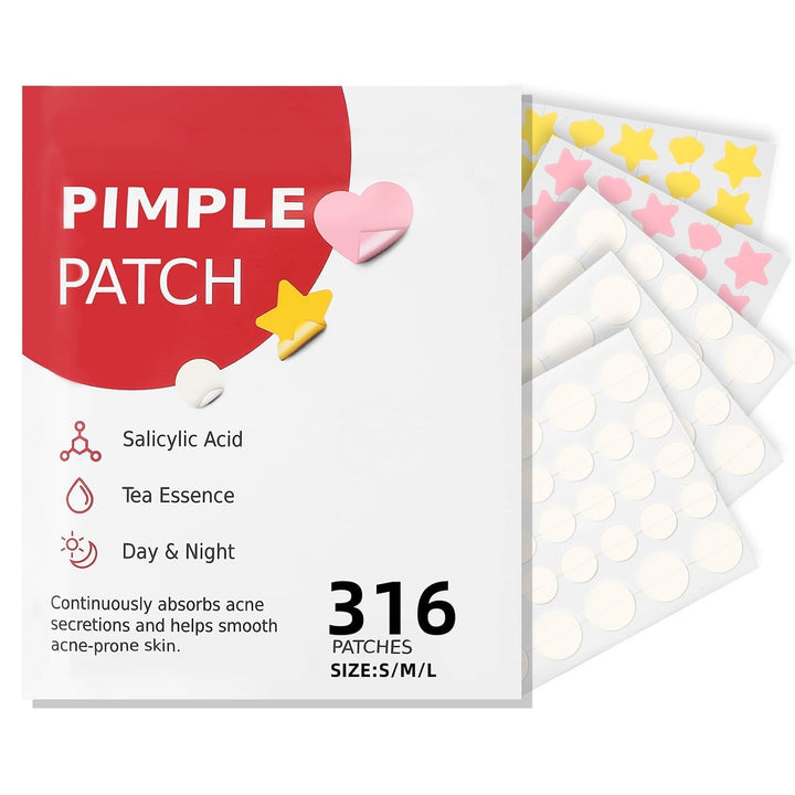 Pimple Patches for Face 316Pcs,Hydrocolloid Acne Patches Star,Zit Patches,Pimple Popper Tool Kit,Facial Skin Care Products Containing Salicylic Acid,Tea Tree Oil and Calendula Oil