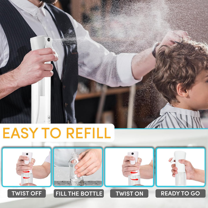 Spray Bottle for Hair (10.1Oz/300Ml) - Powered by Flairosol® Spray Technology - Continuous Ultra Fine Mist Sprayer – for Hairstyling, Cleaning, Salons, Plants, Essential Oil & More - White
