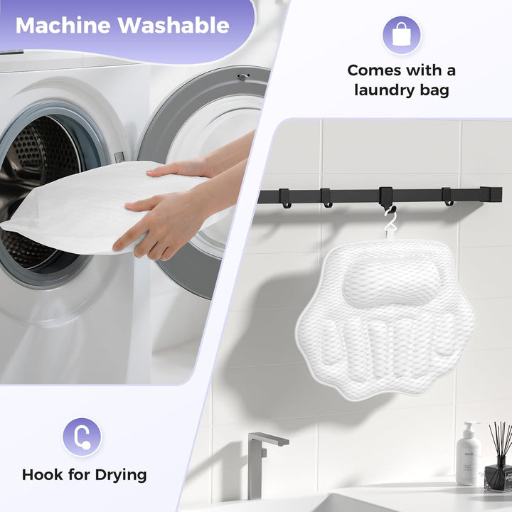 Bath Pillows for Tub, Ergonomic Bathtub Pillow for Head & Neck Relaxation, 4D Air Mesh Bath Cushion with 6 Non-Slip Suction Cups, Fits All Bathtubs (White)