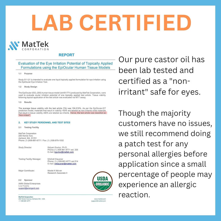 USDA Organic Castor Oil Lash Serum - Premium All Natural Cold Pressed Castor Oil Eyelash Growth Serum with Mascara Tube - Eyelash Treatment and Conditioner - for Thicker and Fuller Lashes