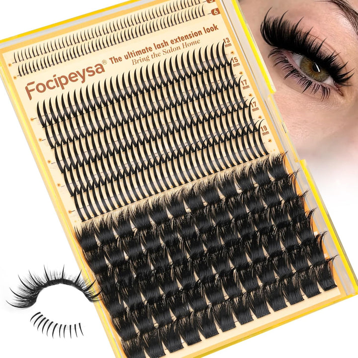 Lash Extension Kit Thick Eyelash Extension Kit 10-18Mm Fluffy Lash Clusters 200D Individual Eyelashes Kit with Lash Bond, Lash Remover, Lash Applicator, DIY Lashes Extension