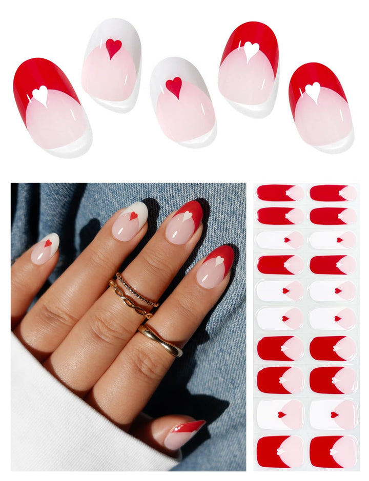 Semi Cured Gel Nail Strips (A White French Tip), Clear Base, 20 Pcs Gel Nail Wraps, Stickers, UV Light Required, Salon Quality, Long Lasting