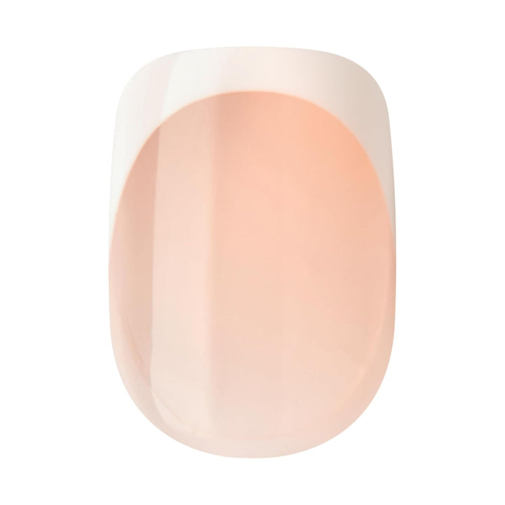 KISS  No Glue Mani Press on Nails, French, 'Model', Light Neutral + White Tip French, Short Size, Squoval Shape, Includes 30 Nails, Prep Pad, Instructions Sheet, 1 Manicure Stick, 1 Mini File