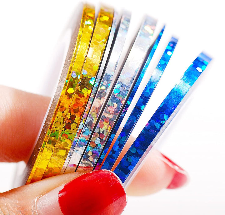 Nail Art Striping Tape Lines,36 Rolls Nail Stickers,Gold Silver Laser Nail Stripe Holographic