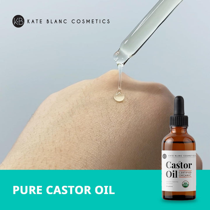 Castor Oil Organic for Hair, Lashes, Face (2Oz), 100% Pure, Cold Pressed, Hexane Free. Eyelash Serum for Thicker-Looking Eyelashes & Eyebrows