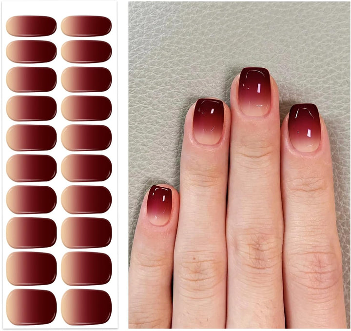 Semi Cured Gel Nail Strips | Gel Nail Stickers with UV Light Required | Salon Quality, Easy Application and Removal（Pink Ombre）