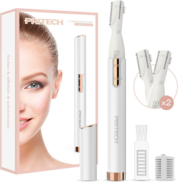 Electric Eyebrow Trimmer - Facial Hair Remover for Eyebrows, Face, Chin, Neck & Upper Lip - Painless Precision Shaver with Comb & Replaceable Blades - Battery Powered & Portable for Peach Fuzz & Body
