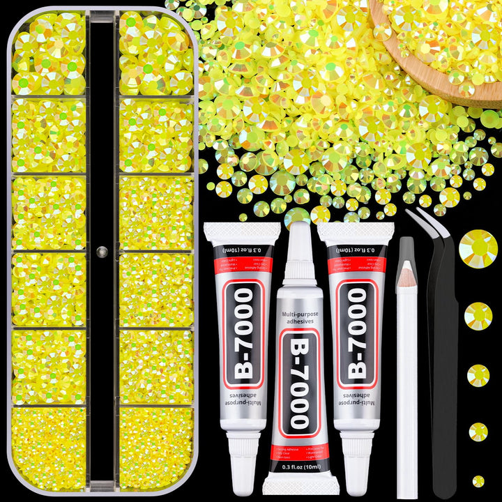 30000Pcs Resin Jelly Rhinestones for Bedazzling, Multicolor 3Mm Flatback Gems for Diamond Art, Bedazzler Kit with 3Pcs 10Ml B7000 Jewelry Glue for Nail Art Crafting Book Makeup