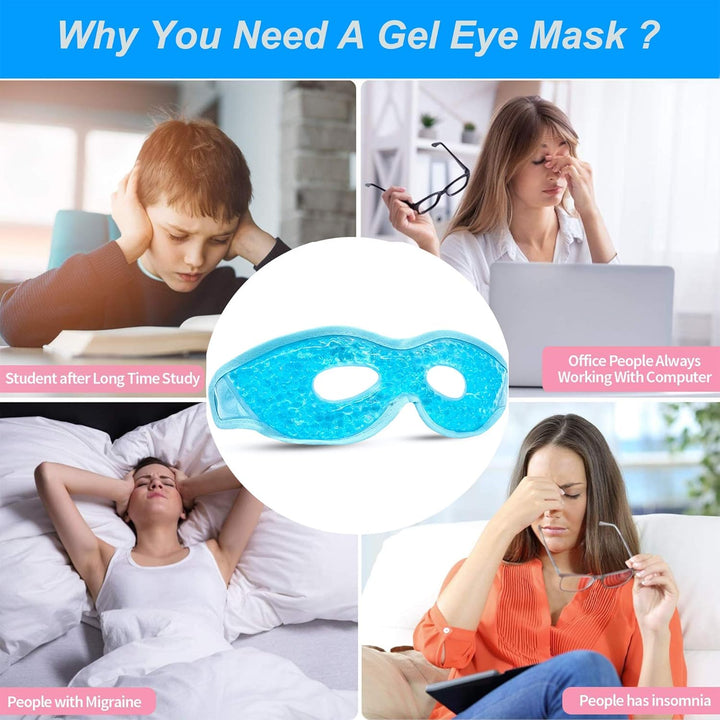 2PCS Gel Eye Mask Reusable Cold Therapy Gel Bead Eye Mask for Puffiness/Dark Circles/Eye Bags/Dry Eyes/Headaches/Migraines/Stress Relief (Blue)