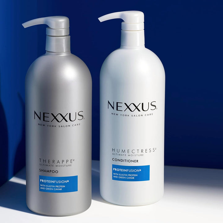 Nexxus Shampoo and Conditioner Therappe Humectress 2 Count for Dry Hair Silicone-Free, Moisturizing Caviar Complex and Elastin Protein for Thicker and Stronger Hair 33.8 Oz