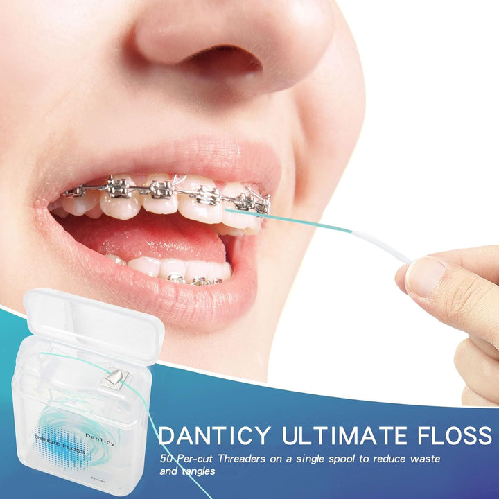 840D Fluffy Floss Threaders,Deep Clean Dental Floss for Braces, Bridges, and Implants,Super Floss Pre-Cut (100 Count (Pack of 2))