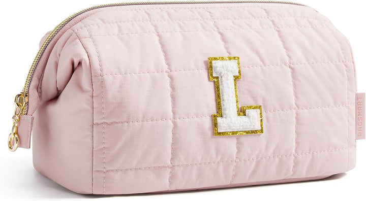 Makeup Bag Travel Toiletry Bag, Puffy Padded Make up Bags for Women Makeup Organizer Case, Wide-Open Pouch Purse Travel Essentials Toiletries Accessories Brushes, Pink