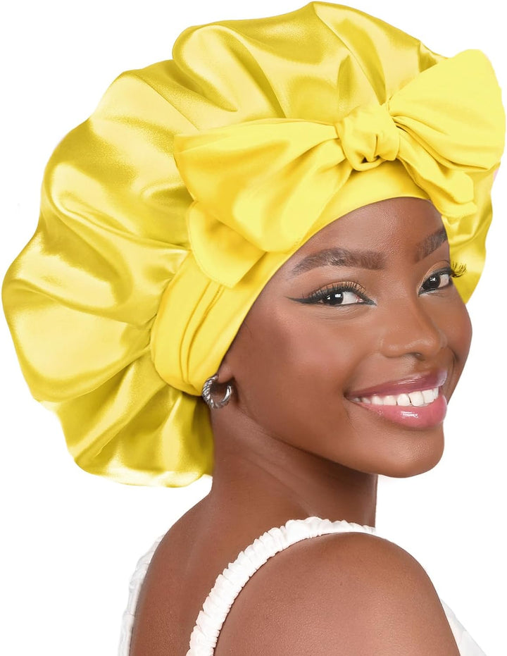 Silk Bonnet for Sleeping Women Adjustable Double Layer Satin Bonnet Reduce Friction Prevent Frizz Natural Curly Hair