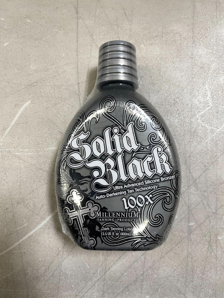 SOLID BLACK 100X Dark Tanning Lotion Indoor Outdoor Tan Enhancing Silicone Bronzer Tanning Bed Lotion 13.5 Fl Oz (400 Ml)
