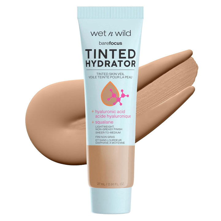 Bare Focus Tinted Hydrator Tinted Skin Veil, Lightweight Buildable Coverage with Hyaluronic Acid & Vegan Squalane, Sheer-To-Medium Coverage, Semi-Matte Finish, Cruelty-Free - Light Medium
