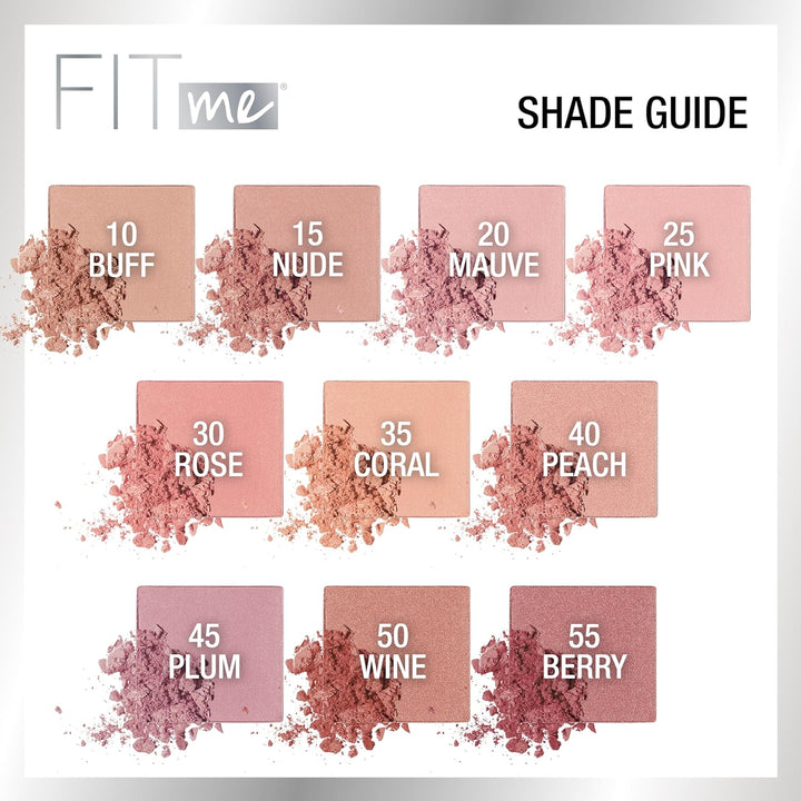 Fit Me Powder Blush, Lightweight, Smooth, Blendable, Long-Lasting All-Day Face Enhancing Makeup Color, Mauve, 1 Count