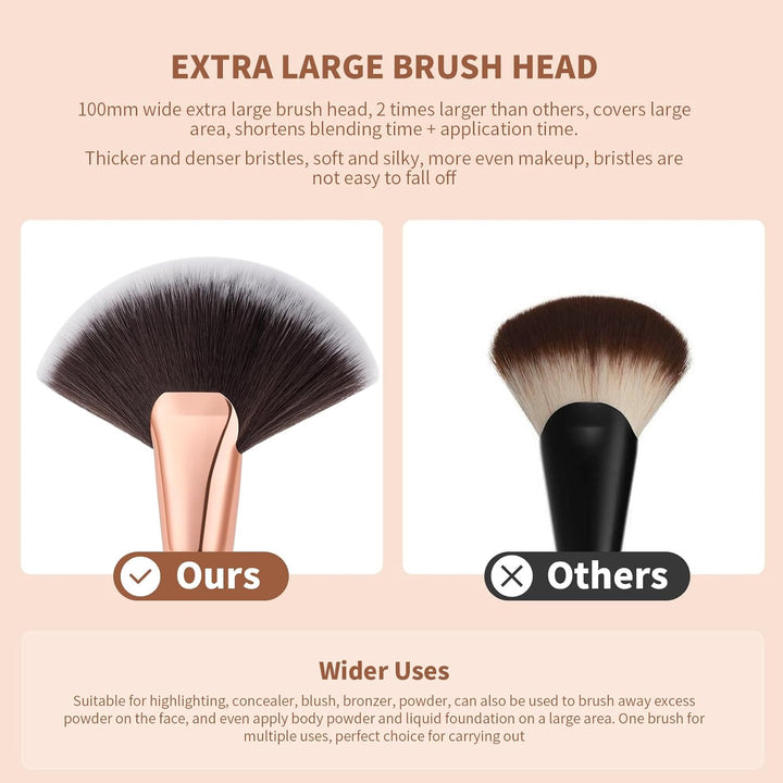 Fan Brush Finishing Powder Brush Multi-Use Brush for Face and Body Professional Highlighting Blush Powder Bronzer Cheekbones Make up Brushes Perfect for Spray Tan Powder Synthetic Hair Soft