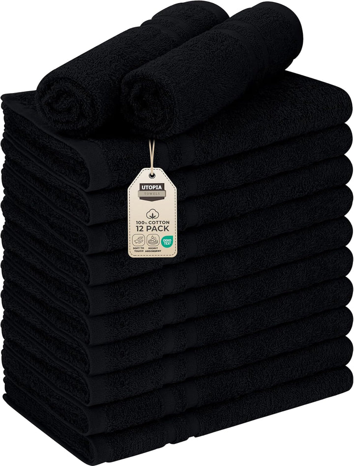 Cotton Bleach Proof Salon Towel 16 by 27 Inches, Bleach Safe Gym 100% Cotton Hand Towel, 24 Pack, Black