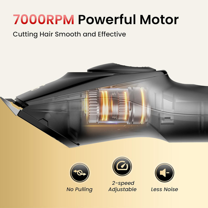 Hair Clippers for Men, Cordless Hair Clipper Kit, Adjustable 4 Length Setting, 2-Speed Settings, Replaceable Ceramic Blade Heads, Rechargeable Hair Clippers for Family (Black)