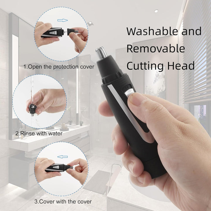 Ear and Nose Hair Trimmer Clippers: 2025 Professional Painless Eyebrow & Facial Hair Trimmers Remover for Men Women, Battery-Operated Nasal Clipper, Dual Edge Waterproof Blades for Easy Clean, Black