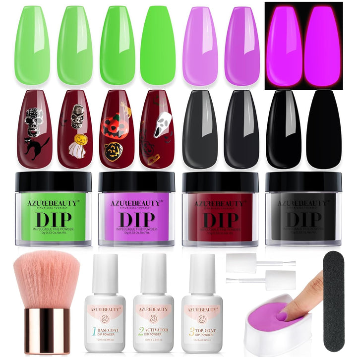 Dip Powder Nail Kit,4 Colors Nude Pink Glitter Hues,Starter Set for French Nails & All Seasons,Includes Base Coat, Top Coat, Activator & DIY Salon Liquids