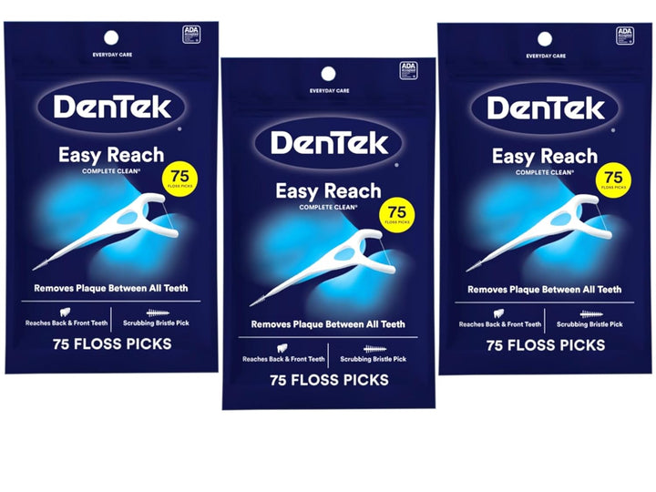 Easy Reach Complete Clean Floss Picks, with Strong Dental Floss, 75 Count, 3 Pack
