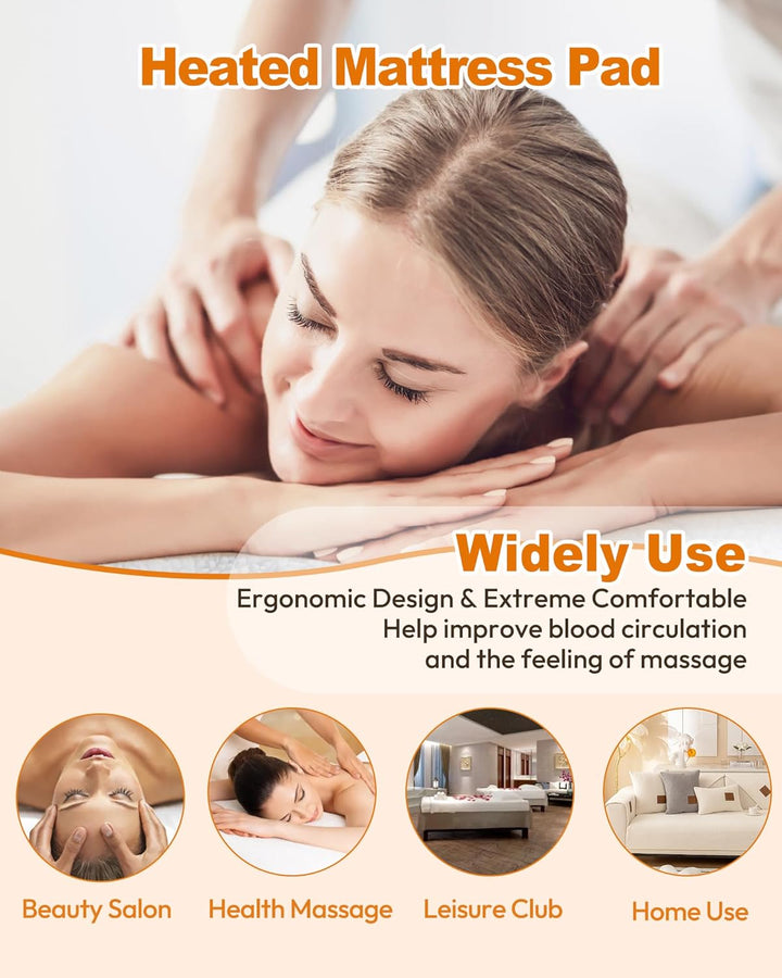 Massage Table Heating Pads Heated Massage Table Warmer 9 Heat Settings Professional SPA Bed Warmer (71" X 30"), Digital Heat Control Pad Electric Heating Pad, W/Overheat Protection White