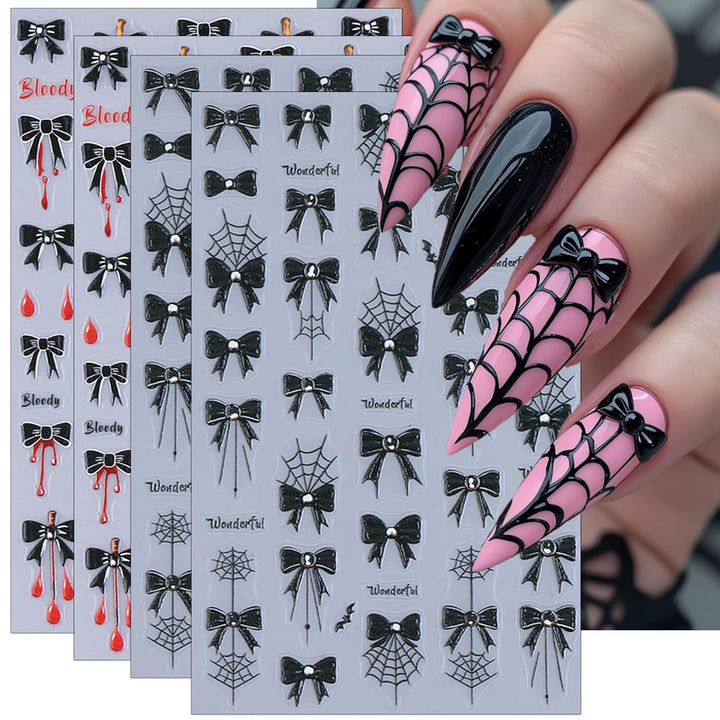 Halloween Nail Art Stickers, Gradient Pumpkin, Horror Mask Nail Decals, 3D Self-Adhesive Spider-Web Bat Design for DIY Nail Supplies Decoration (5 Sheets)