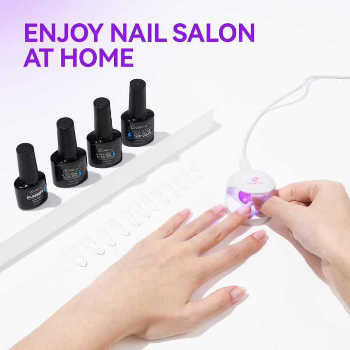 Gel Nail Glue for Press on Nails: 6 in 1 Strong UV Nail Glue for Nail Tips and Acrylic Fake Nail - Long Lasting 28 Days Quick Dry - Beginner Friendly DIY for Home Salon