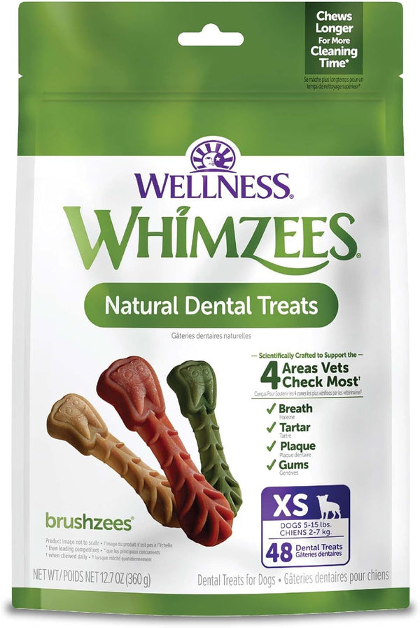 WHIMZEES  Brushzees Dog Dental Treats, Natural Chews, Extra Small Size Stick, (48 Count)