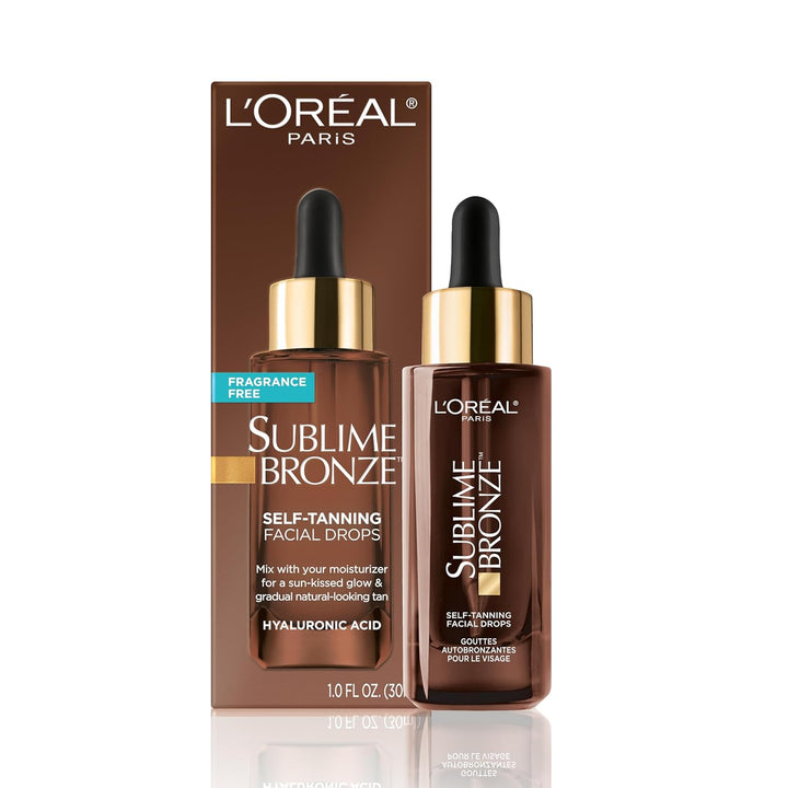 Sublime Bronze Self Tanning Facial Drops with Hyaluronic Acid, Gradual Tan, Fragrance-Free, 1 Fl. Oz