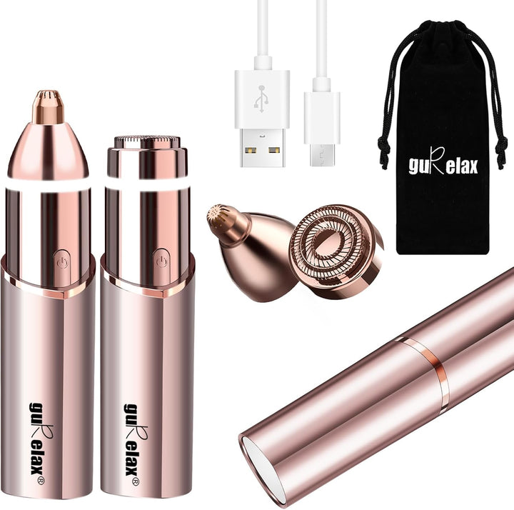 Facial Hair Removal for Women, Electric Painless Rechargeable Facial Hair Remover for Face, Lip, Chin with 2 X Replacement Heads