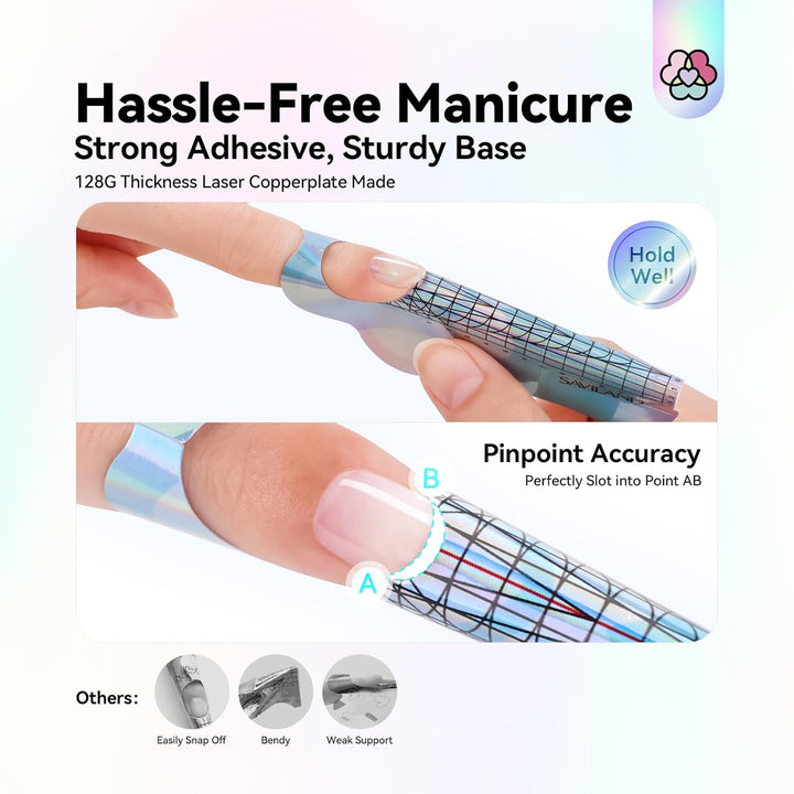 Long Length Reusable Nail Forms: Super Sticky Duable Poly Gel Nail Forms Sturdy Nail Extension Forms Paper Nail Forms Self-Adhesive Nail Model Stencils for Acrylic Nails Builder Nail Gel
