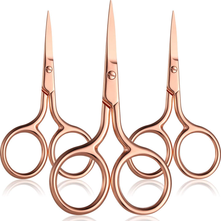 3 Pack Small Nose Scissors Facial Hair Trimming Mini Beauty Stainless Steel Grooming Pointed Scissor for Grooming Eyebrows, Nose, Mustache, Beard