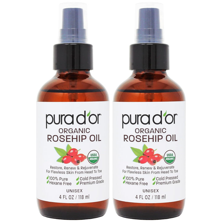 4 Oz ORGANIC Rosehip Seed Oil - 100% Pure Cold Pressed USDA Certified Anti-Aging Treatment - Vitamin a & C Rich - Helps Fade Appearance of Scars & Stretch Marks - for Face, Hair & Body