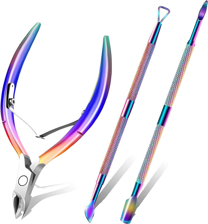 Cuticle Trimmer Cuticle Remover with Cuticle Pusher,  Professional Stainless Steel Durable Pedicure Manicure Tools Cutter Nipper Scissor Clipper for Fingernails and Toenails Dead Skin