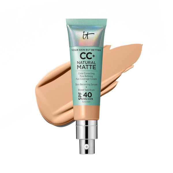 CC+ Cream Natural Matte - Poreless Full Coverage Foundation with SPF 40, 16HR Shine Control, Color-Corrector, Skin-Balancing Serum, Sweat-Proof, Noncomedogenic for Oily Skin - 1.08 Fl Oz