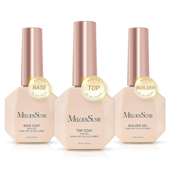 Top Coat Builder Gel Base Coat No Wipe Glossy Set Long Lasting Shine Finish Soak off UV LED Nail Lamp Nail Polish Art Design Manicure Kit Perfect Gifts for Women Girls 3 Pcs 15Ml Clear