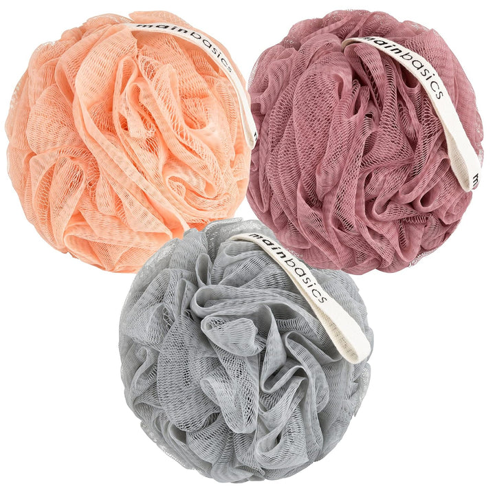 Bath Shower Loofah Sponge Pouf Body Scrubber Exfoliator Body Wash Sponge (Set of 3, Airy Blossom)