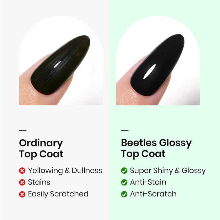 Beetles 2Pcs 15Ml Gel Base and Top Coat Set - Upgrade No Wipe Extra Glossy Top Coat Finish for Gel Nail Polish, Soak off UV/LED Lamp Needed, Essentials for Long-Lasting Manicure Halloween Kit