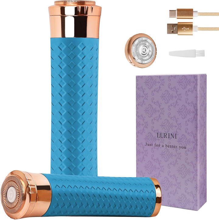 Facial Hair Removal for Women, Painless Rechargeable Hair Removal Device, Comes with 2 Replacement Heads, Portable Electric Shaver/Razor for Face, Chin, Upper Lip, Arms and Peach Fuzz (Purple)