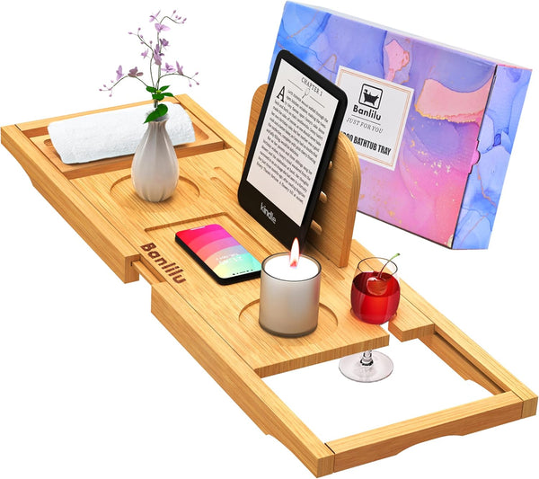 Bathtub Tray - Bath Tray Expandable - Bath Tub Tray Table for Bathtub, Ajustable Size, Fits Most Tubs