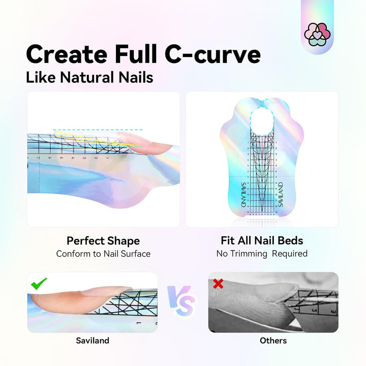 Long Length Reusable Nail Forms: Super Sticky Duable Poly Gel Nail Forms Sturdy Nail Extension Forms Paper Nail Forms Self-Adhesive Nail Model Stencils for Acrylic Nails Builder Nail Gel