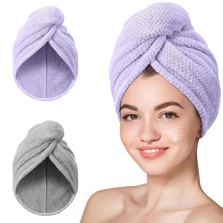 Microfiber Hair Towel,Turbans for Drying Wet Hair, anti Frizz Hair Wrap Towels for Curly Hair Women (Blue,Grey,Pink) , 3 Packs