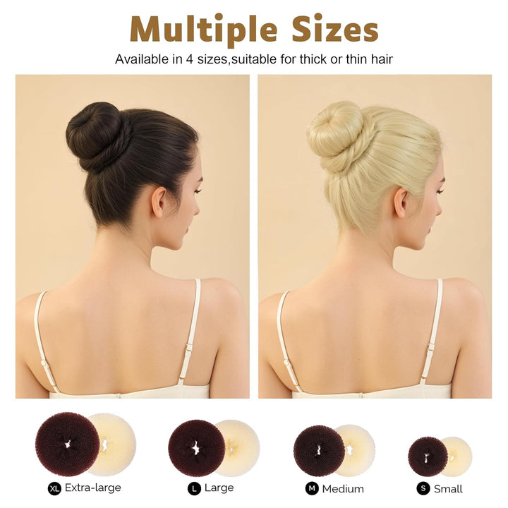 Hair Bun Maker Set, Donut Bun Maker Set with 4Pcs Dark Brown &4Pcs Beige(2 Extra-Large,2 Large,2 Medium and 2 Small), 5 Pieces Hair Elastic Bands, 40 Pieces Hair Bobby Pins (Brown and Gold)