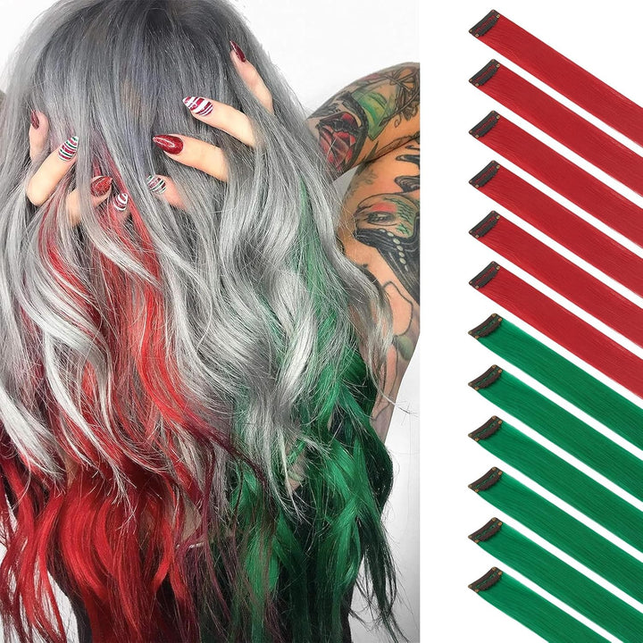 Colored Clip in Hair Extensions - 10 PCS Skyblue Light Blue Highlighted Hair Piece Straight Synthetic Clip in Hairpieces for Women 22 Inch