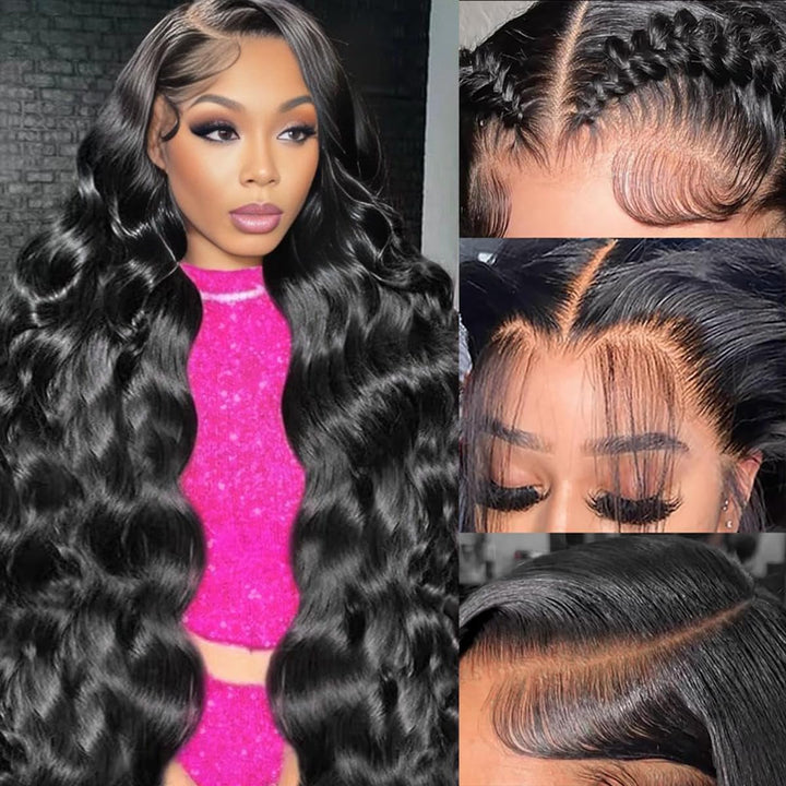 13X6 Body Wave Pre Plucked Human Hair HD Transparent Lace Front Wigs, 180% Density Glueless Lace Frontal Wigs with Baby Hair for Women, 26 Inch