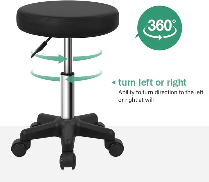 round Rolling Stool Height Adjustable Stool with Wheels for Spa Salon Massage Black